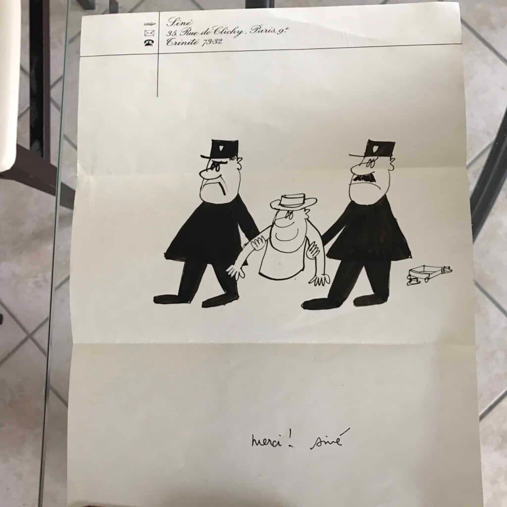 Tekening van Siné op A4-papier