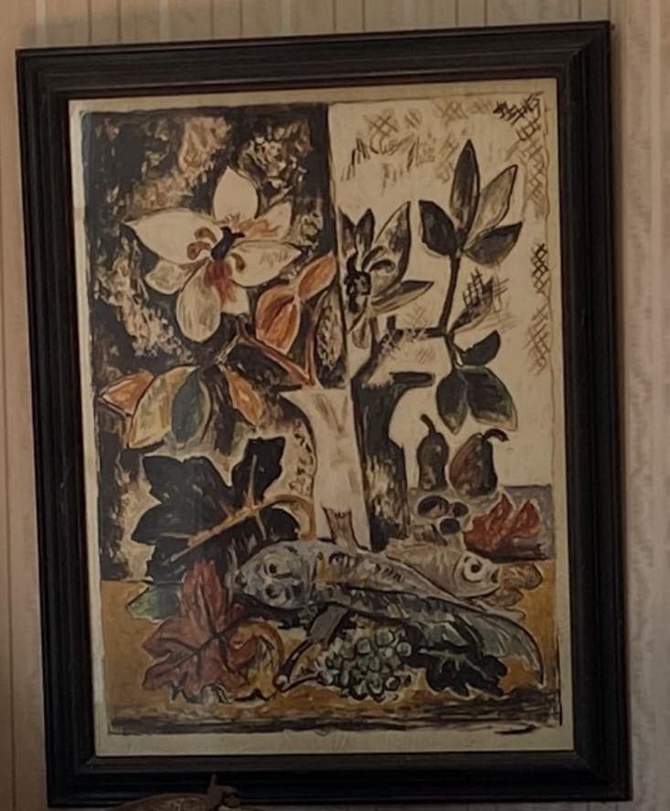 Taxatie van het Schilderij: Stilleven met Vissen op Doorzichtig Papier, Monogram