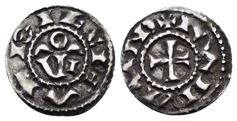 Schatting van de prijs van een middeleeuwse munt: informatie en taxatie over deze denier – Gewicht 1,35 g, Diameter 20 mm.