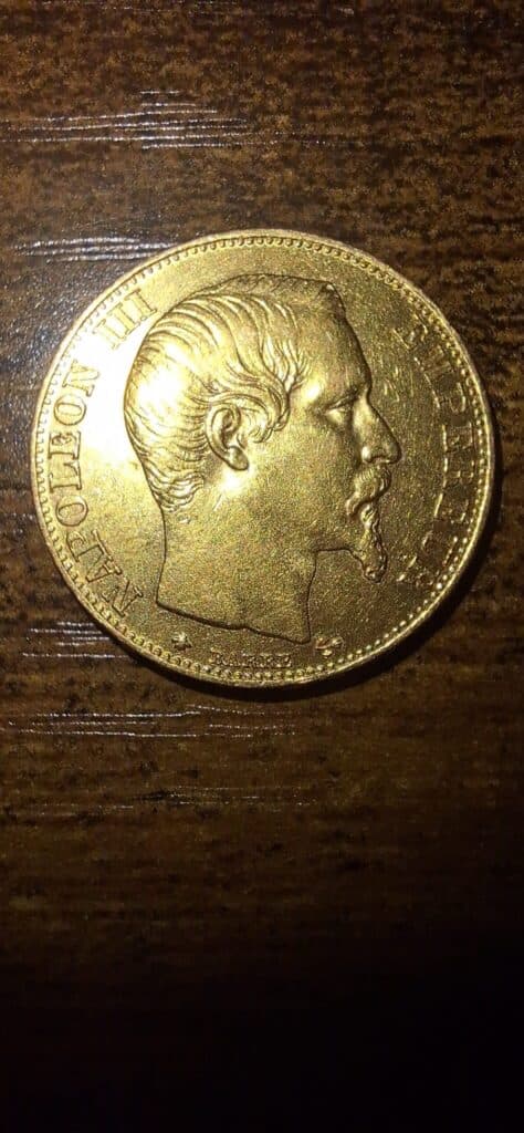 Taxatie van Munt en Medaille – Muntstuk 20 Francs 1856BB Bij/Anker Napoleon III Blote Hoofd. Taxatie van Munt en Medaille – Muntstuk 20 Francs 1856BB Bij/Anker Napoleon III Blote Hoofd.