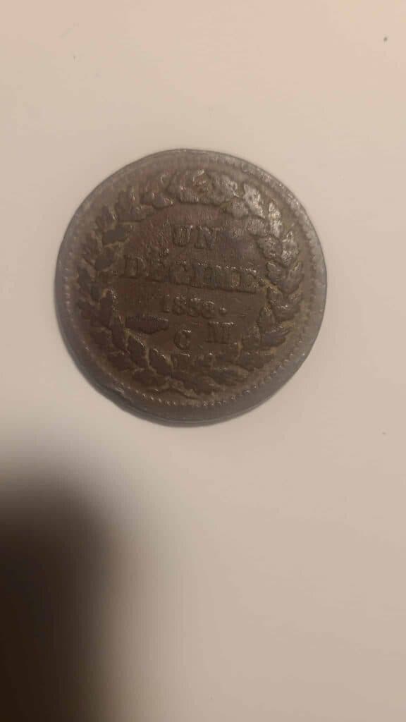 Taxatie van de monetaire en medaillewaarde van een Décime Honore van Monaco (1838) met het cijfer 96 erop geslagen. Taxatie van de monetaire en medaillewaarde van een Décime Honore van Monaco (1838) met het cijfer 96 erop geslagen.
