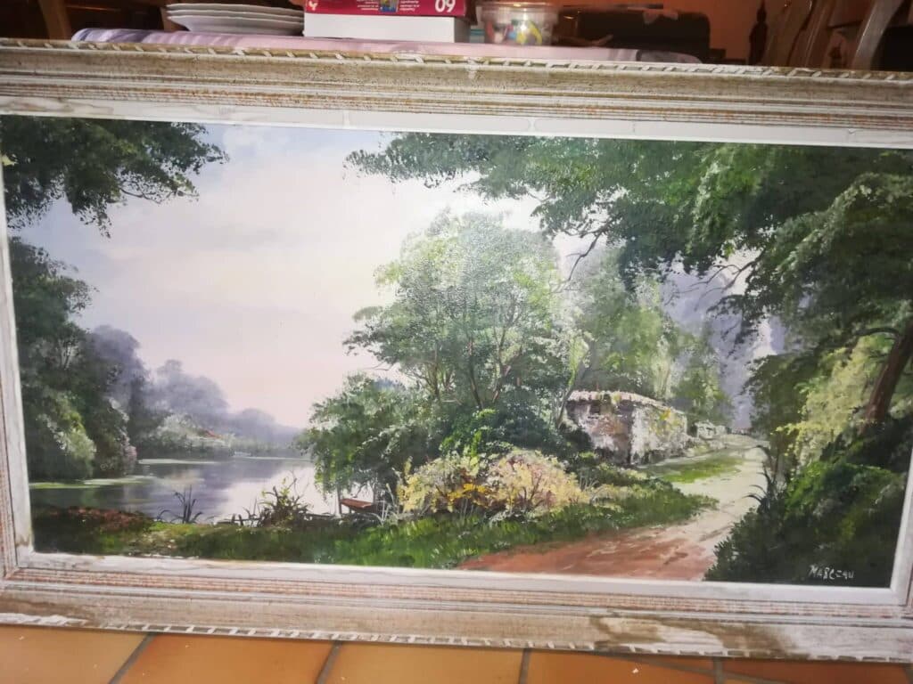 Taxatie van de originele schilderij, gesigneerd door Marceau, op doek, natuur, 118x58cm met zijn lijst van 134x75x7cm in goede staat. Taxatie van de originele schilderij, gesigneerd door Marceau, op doek, natuur, 118x58cm met zijn lijst van 134x75x7cm in goede staat.