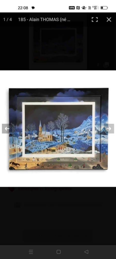 Taxatie van de lithografie van Alain Thomas “Nachtelijke sneeuw”