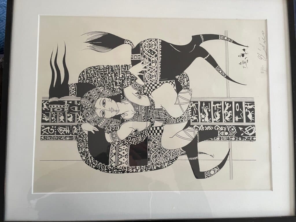 Taxatie van lithografie van Adel Magdiche – Acryl in uitstekende staat – Originele lijst – Exemplaar 93/200 – Tunesische kunstenaar