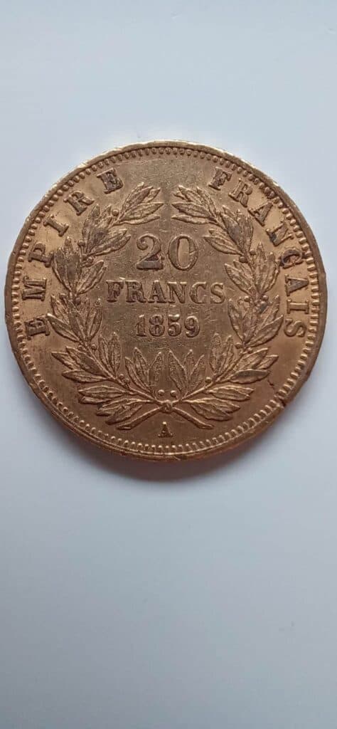 Taxatie van de Napoleon 20 francs medaille 1859 Taxatie van de Napoleon 20 francs medaille 1859