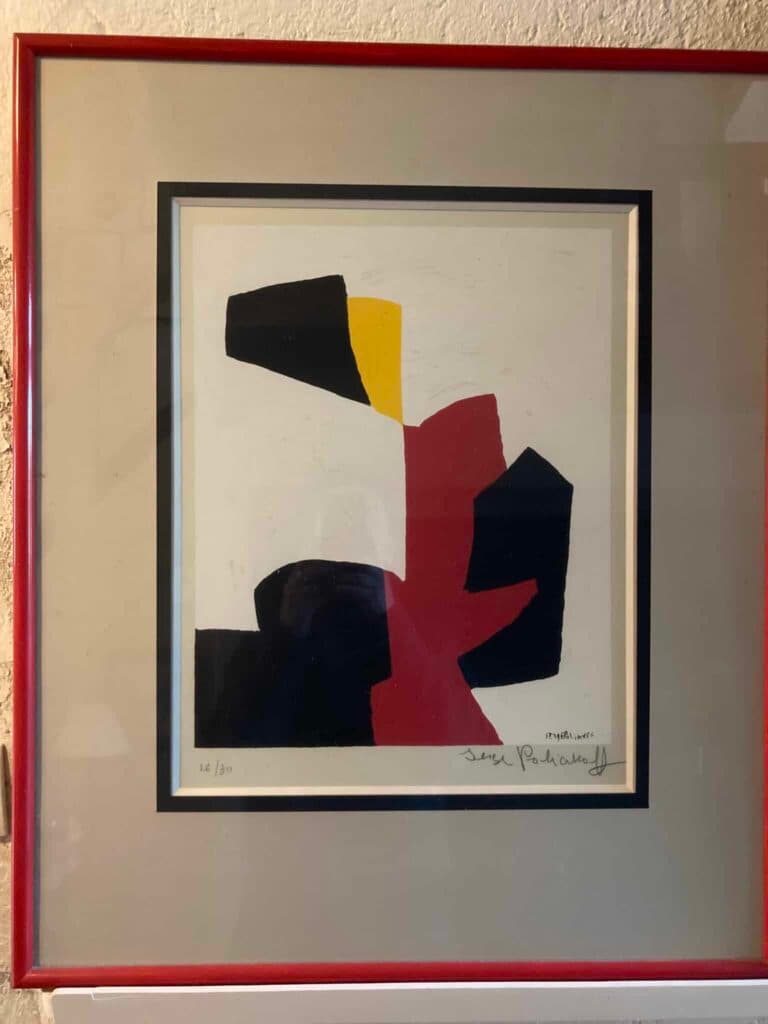 Taxatie van de waarde van een kleurenzeefdruk van Poliakoff uit 1968 met afmetingen 308 x 385