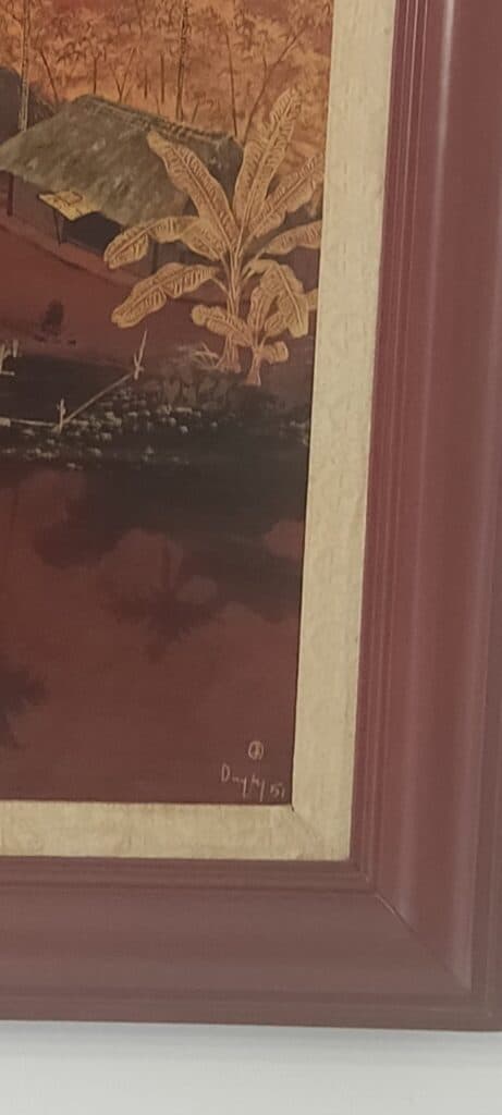 Taxatie van de waarde van het schilderij natuur van de kunstenaar Tran Phuc Duyen