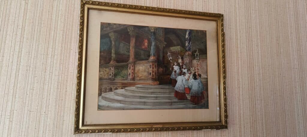 Taxatie van de Waarde van een Religieus Schilderij uit de 19e Eeuw, Ondertekend door G. Clairin, Behouden door Lola Dommange in het Kasteel van Bel Ebat