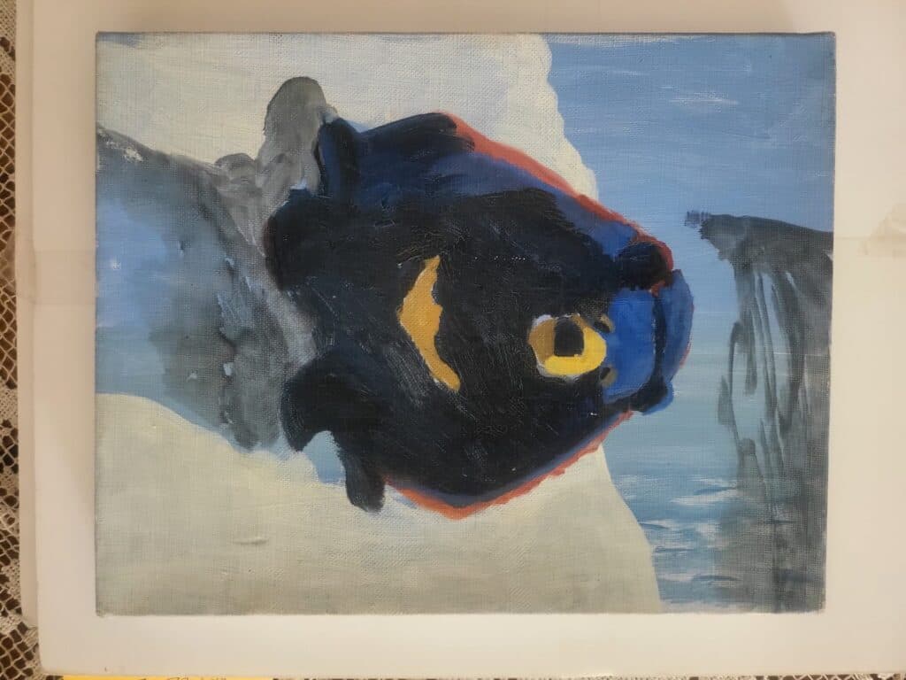 Taxatie van een kunstwerk van Gilles Aillaud – Olieverf op doek met een afbeelding van een bruine beer, gedateerd 1992