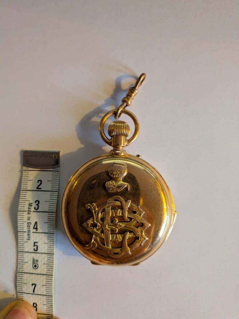 “Taxatie van de waarde van een gouden zakhorloge van Patek & Cie, geërfd, met OCB-wapens, daterend tussen 1845 en 1851”