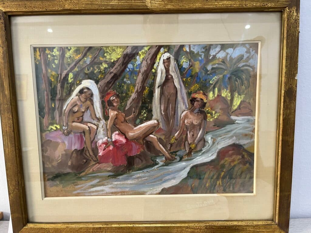 Taxatie van de waarde voor het schilderij “Les Baigneuses” door Etienne Dinet, gekocht in Parijs in 1975