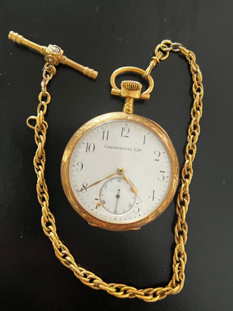 Nauwkeurige taxatie van de waarde van een uitzonderlijk goed bewaarde LIP zakhorloge in goud